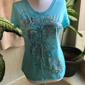 Express pretty blue scoop neck graphic tee